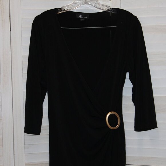 VINTAGE Y2K AB Studio Black Knit Top with Ruched Side with Gold Holder Size Med - Picture 2 of 5